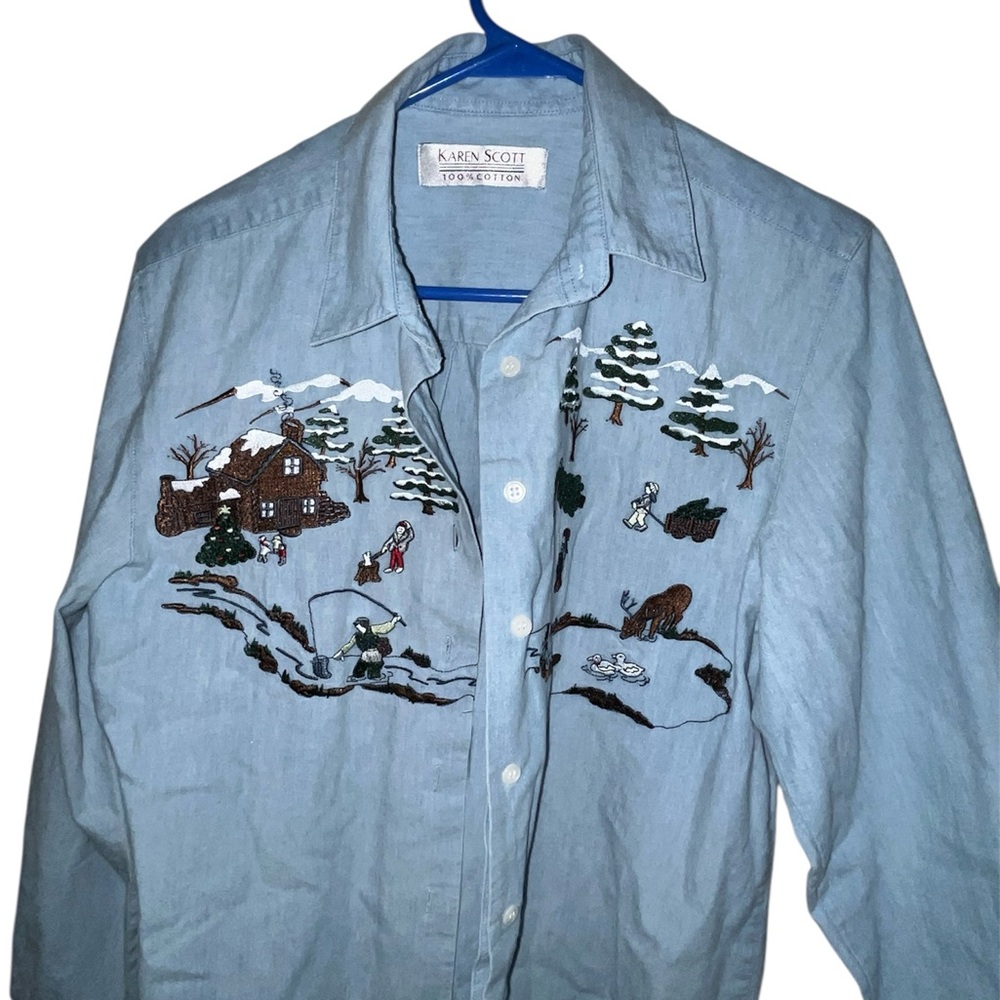 Karen Scott Vintage Winter Embroidered Shirt